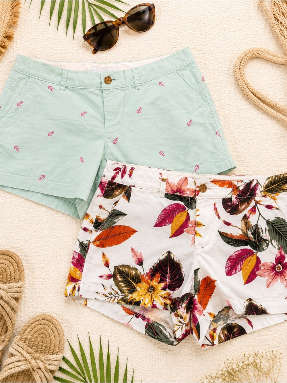 Old Navy Everyday Shorts Bundle Size 12 Mint Anchor + Tropical Floral Summer